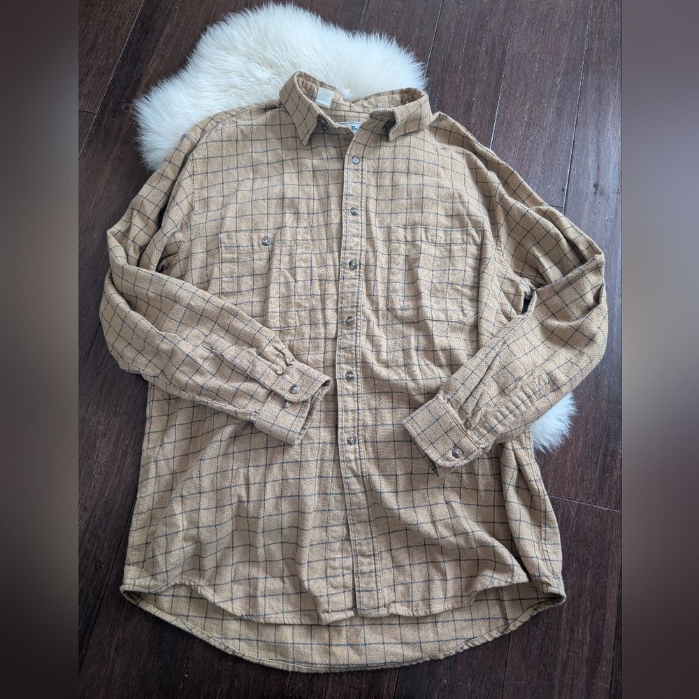 LL Bean 100% Cotton Plaid Outdoors Long Sleeve Pocket Checkered Button Up Shirt